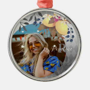 De Metal Monograma Chic Lemon Ornamento Prateado
