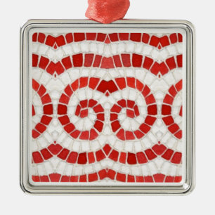 De Metal MOSAICO IÔNICO VERMELHO Ornamento Quadrado Premium