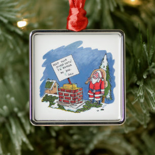 De Metal Não Para Papai Noel quadrado ornamento premium