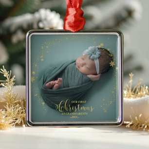 De Metal Nosso Primeiro Natal Como Vovô Ornamento Fotográfi