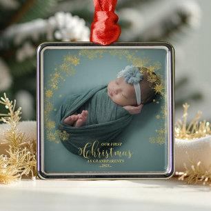 De Metal Nosso Primeiro Natal Como Vovô Ornamento Fotográfi