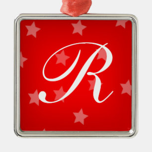 De Metal O vermelho Stars o ornamento Monogrammed da árvor