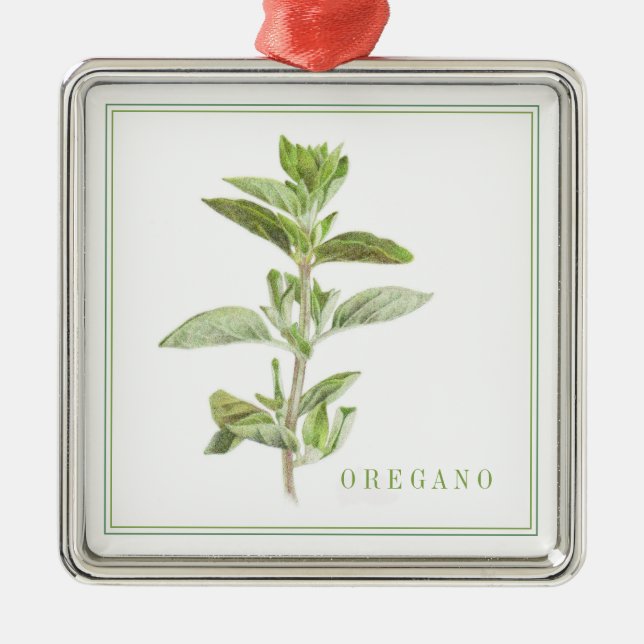 De Metal ORÉGANO FRESCO Ornamento Quadrado Premium (Frente)
