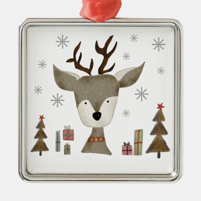 De Metal Ornamento | Antique Reindeer | Aquarela (Frente)