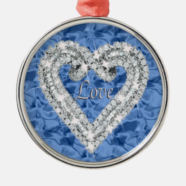 De Metal Ornamento Cardíaco Azul Round Love Diamond (Frente)