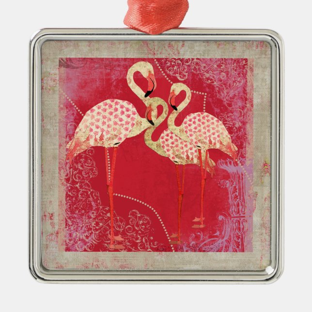 De Metal Ornamento cor-de-rosa bonito dos flamingos (Frente)
