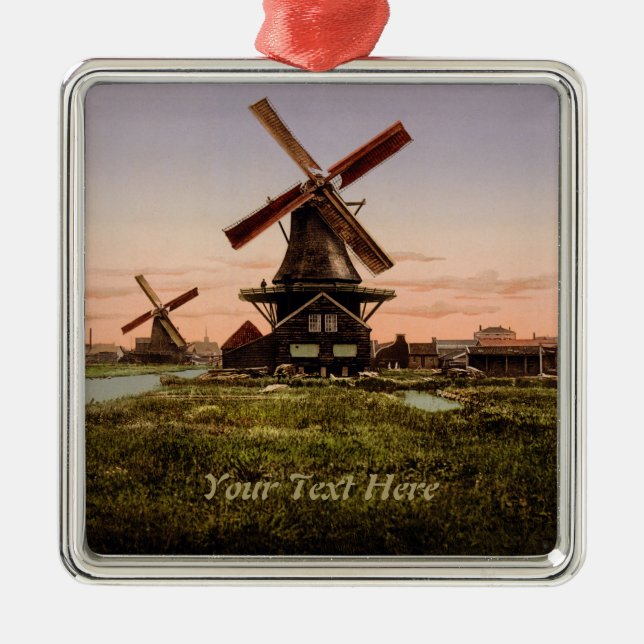 De Metal Ornamento personalizado Vintage Dutch Windmills (Frente)