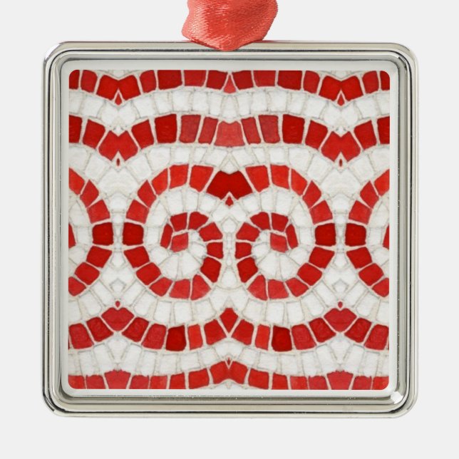 DE METAL ORNAMENTO PREMIUM QUADRADO MOSAICO IÔNICO VERMELHO (Frente)