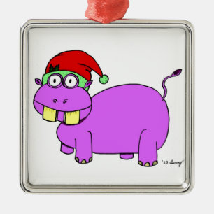 De Metal Ornamento Quadrado do Hippo do Xmas
