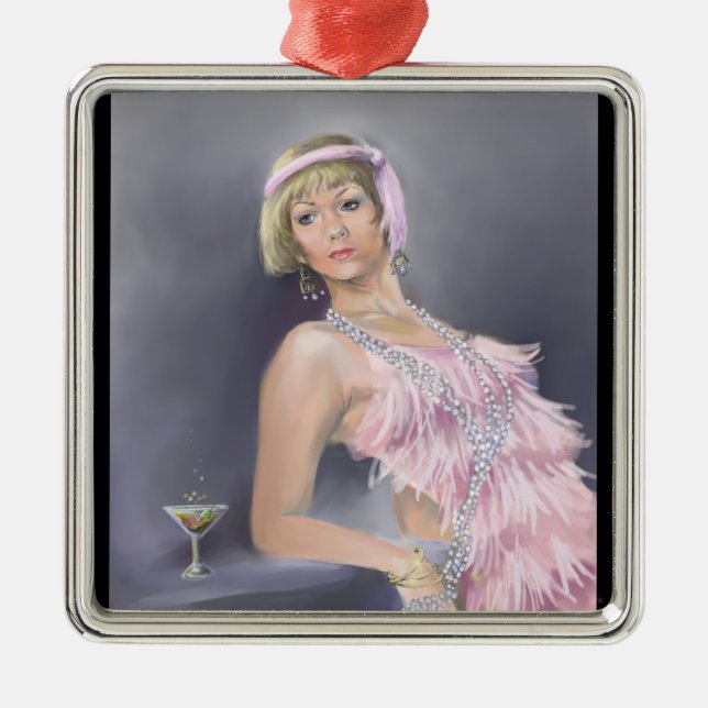 De Metal Ornamento Quadrado Premium Flapper Springtime (Frente)