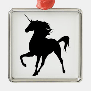 De Metal Ornamento Quadrado Unicórnio Silhouette Preto