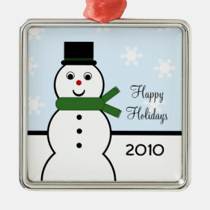 De Metal Ornamento Quadrado Whimsical Snowman Premium