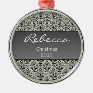 De Metal Ornamento Redondo Premium Damask Holiday, Cinzas