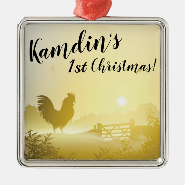 De Metal Ornamento XMAS Personalizado Fazenda Sunny Morning (Frente)