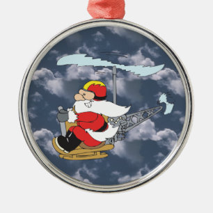 De Metal Papai noel em um ornamento do helicóptero