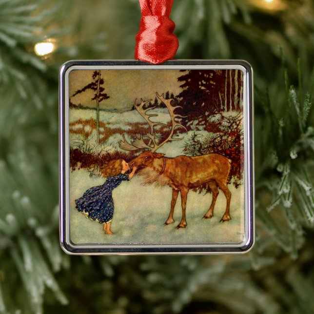De Metal Rapariga e renas Natal 🎄 ornamento cerâmico (Árvore)