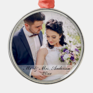De Metal Sr. e Sra. Newlywed Casamento Foto Ornamento W