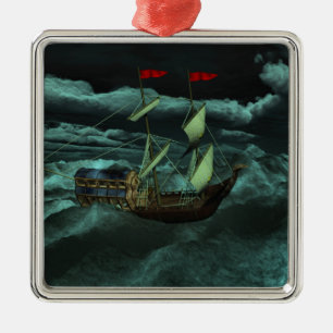 De Metal Um Ornamento do Mar Selvagem e Tempestade