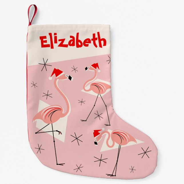 De Natal Pequena Flamingo Santas, meia cor-de-rosa (Frente)