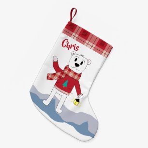 De Natal Pequena Meia com beira da xadrez do falso e o urso polar