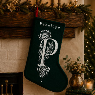 De Natal Pequena Meia Personalizada com Monograma Botânico da Letra