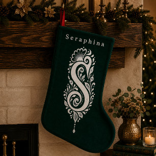 De Natal Pequena Meia Personalizada com Monograma Botânico da Letra