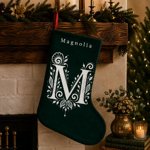 De Natal Pequena Meia Personalizada com Monograma Botânico da Letra