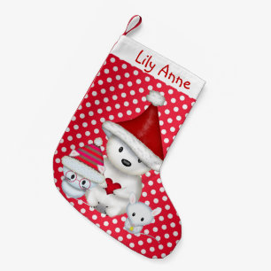 De Natal Pequena Meia Personalizada Urso Polar, Gatinho e Ratinho