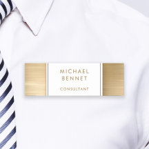 Elegante Etiqueta Comercial Metálica Dourada Escov