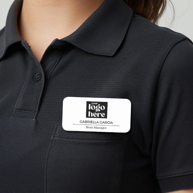De Nome Sua Logo Aqui Etiqueta Moderna (Customize this name tag for a branded image in your business. Choose magnetic or pin back.)