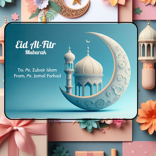 De Notas Cartão Elegante Azul Eid Al-Fitr (Criador carregado)
