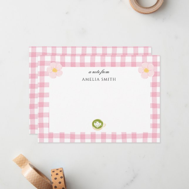 De Notas Cartão Personalizado Rosa Xadrez Chic (Frente/Verso In Situ)