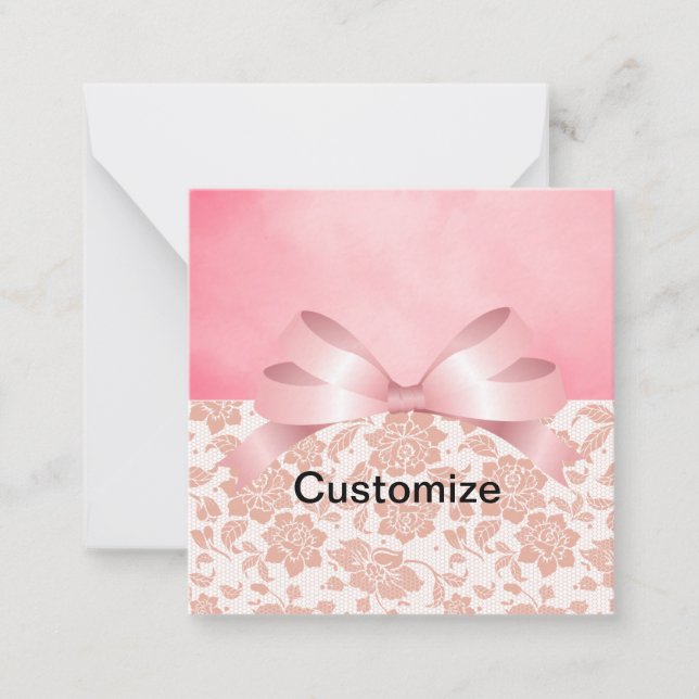 De Notas Cartão Plano Personalizável Cor Rosa com Renda (Frente)