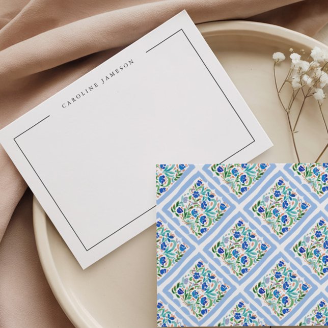 De Notas Cartão Simples Floral Azul Moderno Nota Chata (Criador carregado)