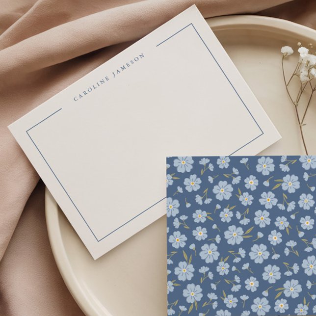De Notas Cartão Simples Moderno Azul Floral Plano (Criador carregado)