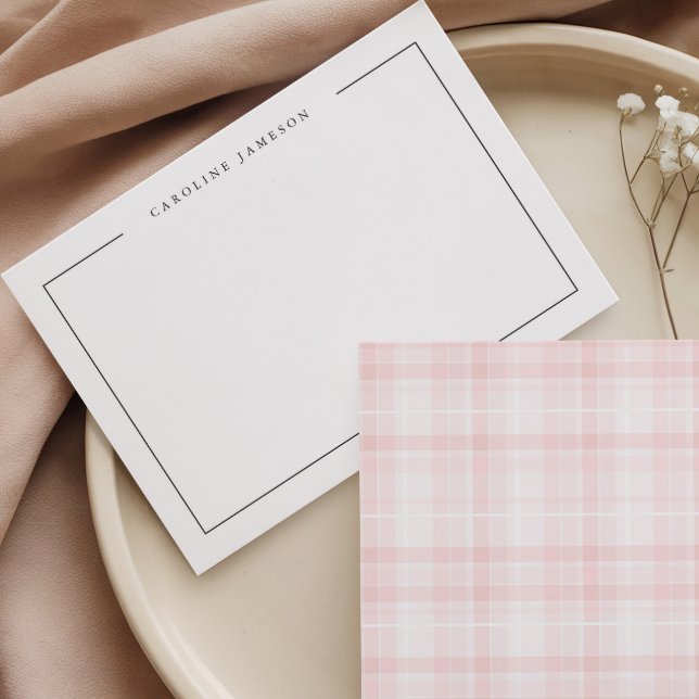 De Notas Cartão Simples Moderno Floral Rosa Xadrez Plano (Criador carregado)