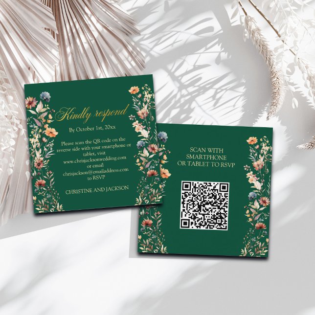 De Notas Letras Douradas Flores Selvagens Código QR Cartão  (Criador carregado)