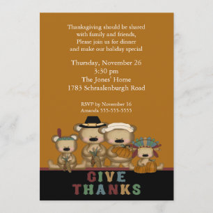 Dê Obrigados Ursos Bonitos Graças Convite