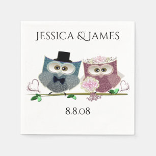 De Papel As corujas do casamento personalizam o guardanapo