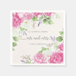 De Papel Elegante Floral Casamento Sr. & Sra. | Guardanapo 