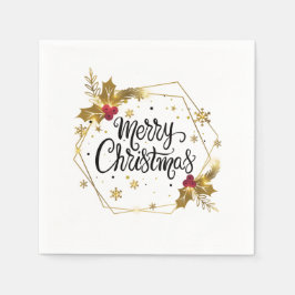 De Papel Faux Dourado Floral Feliz Natal | Guardanapo