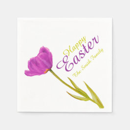 De Papel Feliz Páscoa tulipa roxa primavera nome guardanapo