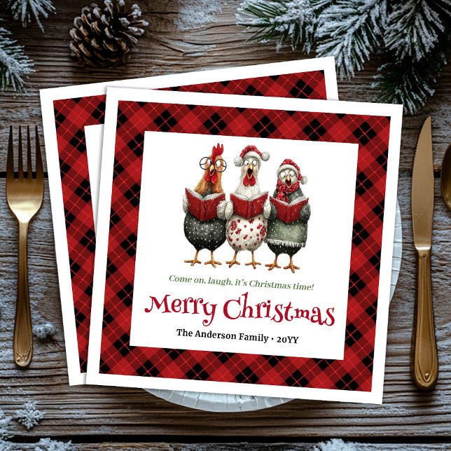 De Papel Frangos engraçados e excêntricos Natal guardanapo  (Funny quirky chickens Christmas napkin custom name)