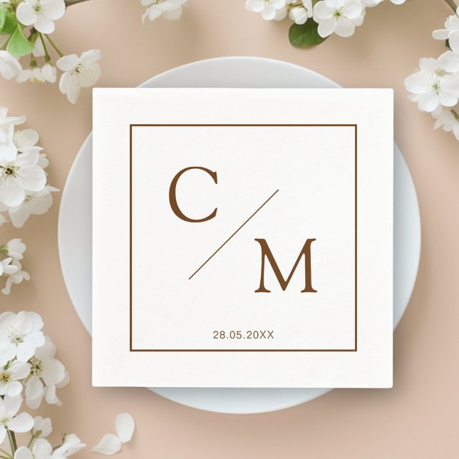 De Papel Guardanapo Branco Marrom Monograma Simples Elegant (Personalized Simple Elegant Monogram Napkin)