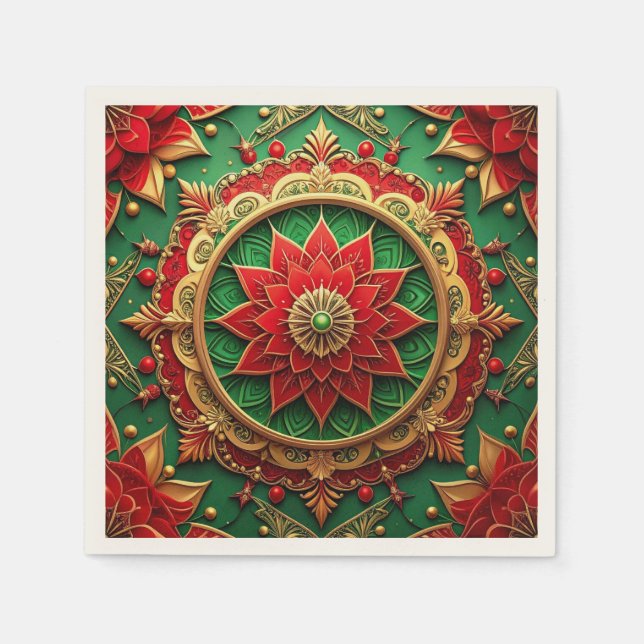 De Papel Guardanapo Decorativo Verde Vermelho para Feriado (Frente)