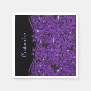 De Papel Guardanapo florais Sparkly da borboleta preta &