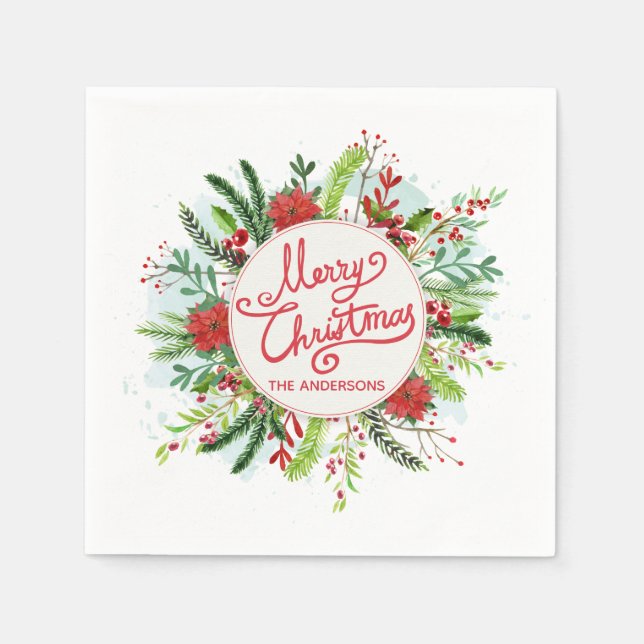De Papel Natal Floral Personalizado | Guardanapo (Frente)