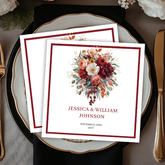 De Papel Outono Bege Floral Boho Eucalipto Guardanapo Casam (Autumn Maroon Floral Boho Eucalyptus Wedding Napkins

)