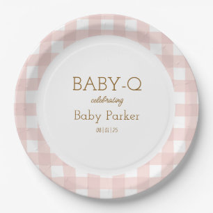 De Papel Prato Circular Baby-Q Xadrez Rosa 2