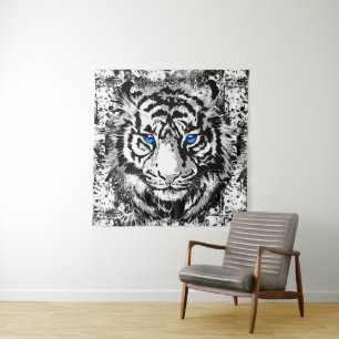 De Parede Cabeça Branca Siberiana - Tapete Azul-Tigre